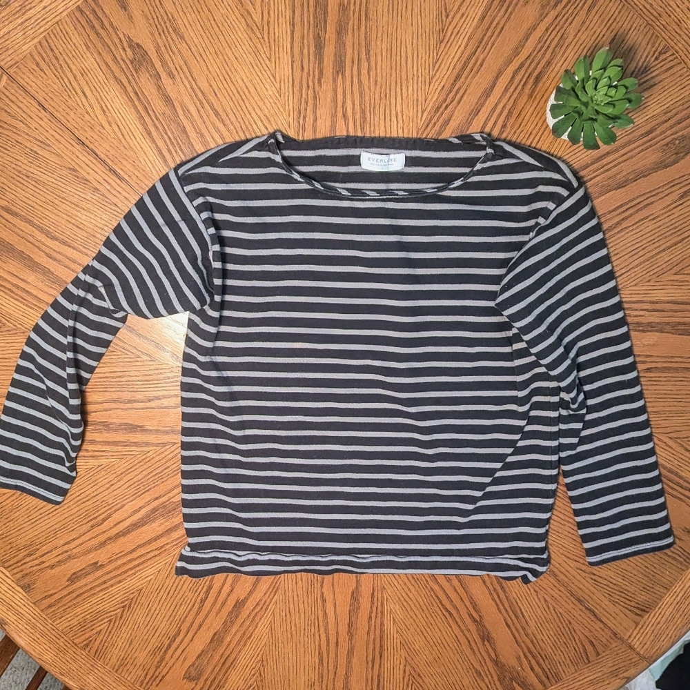 Everlane Striped Black and Gray Heavy weight Boxy Shirt